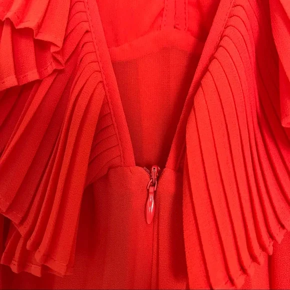 Zara Red Pleated Ruffle Maxi Dress - Picture 7 of 8